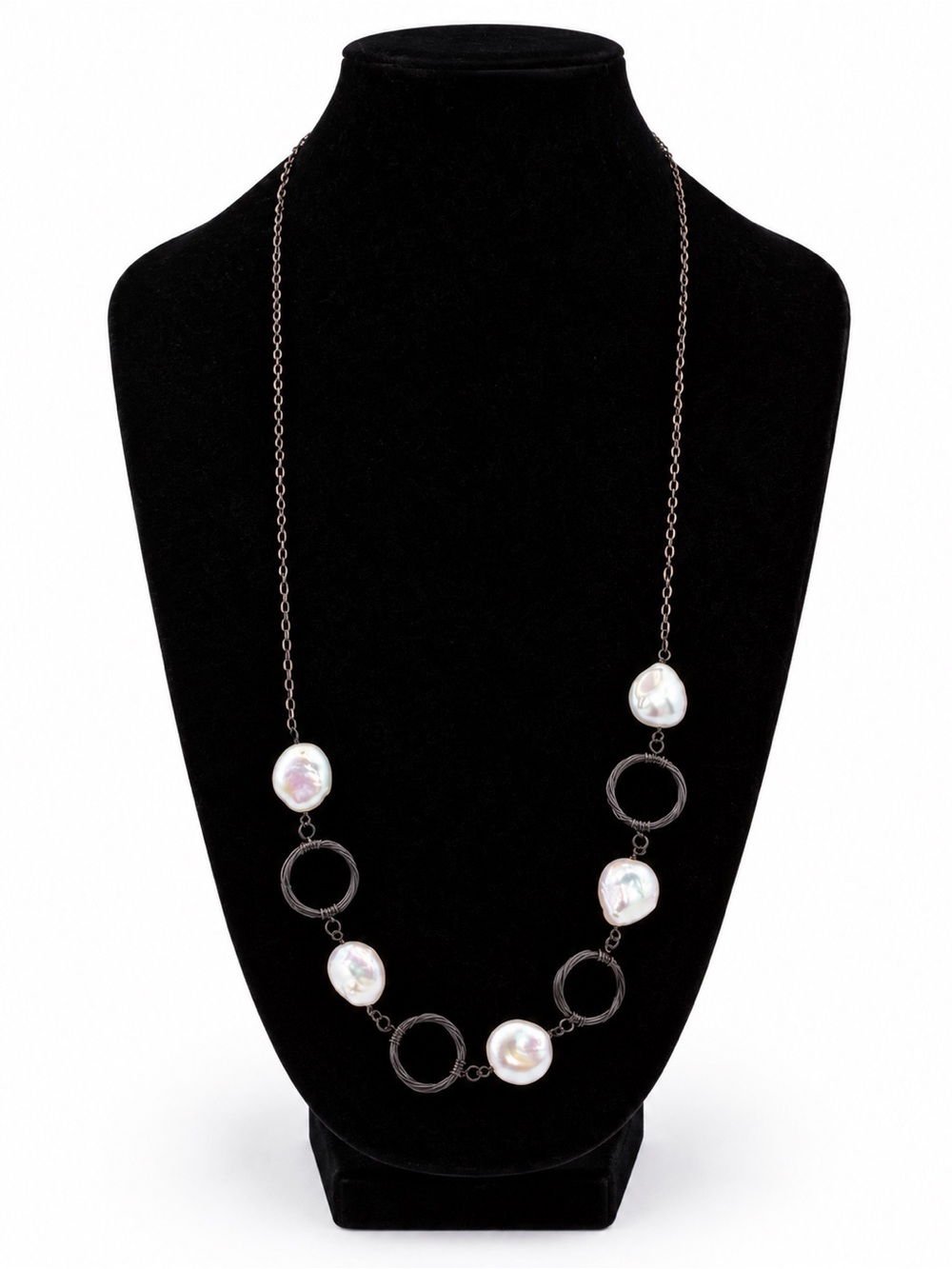 Handmade Freshwater Pearl Black Wire Statement Necklace